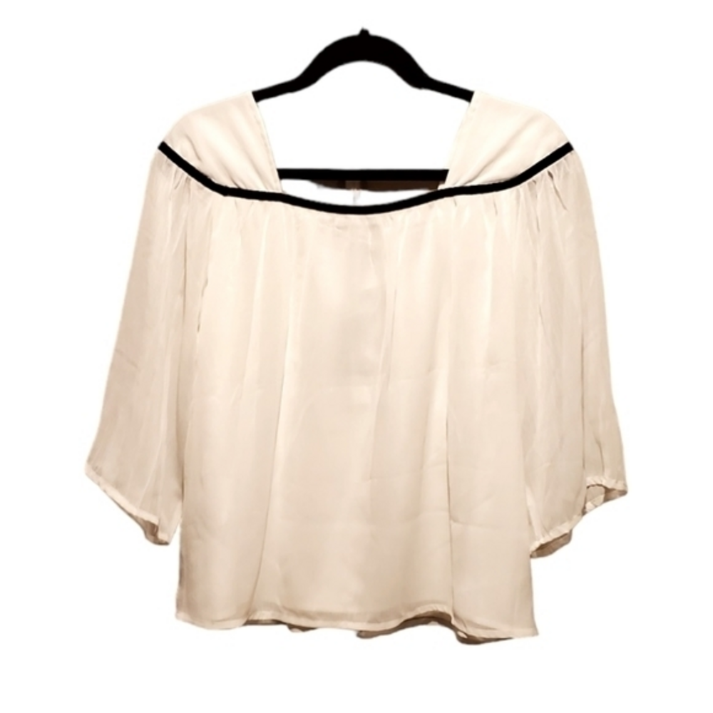 New Kensie Jeans White Silky‎ Velvet Detail Lined Blouse Small NWT